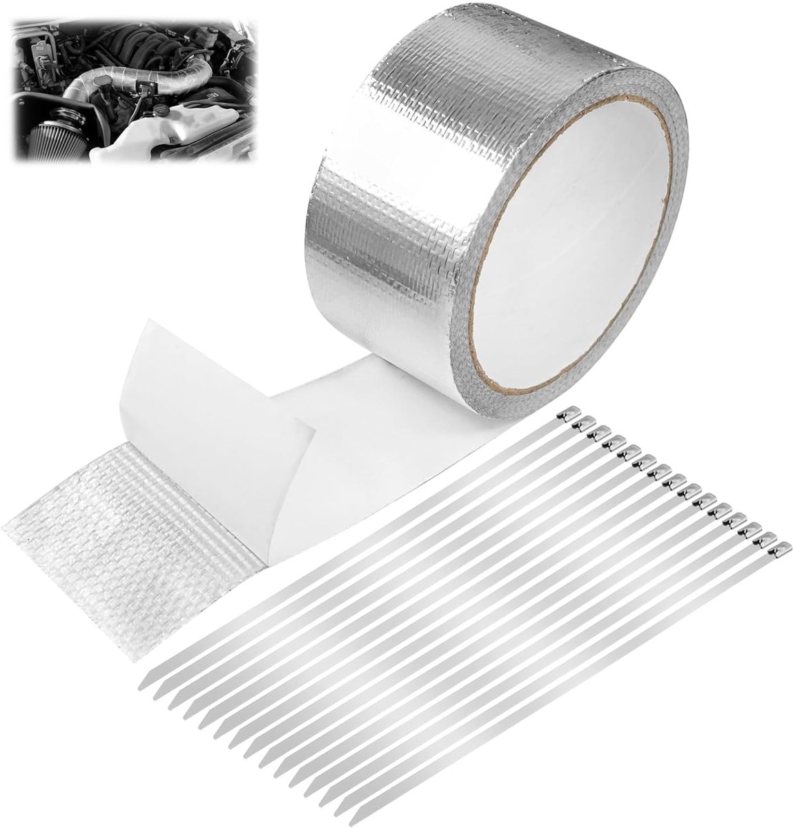Beschermtape uitlaatpijp 10m x 5cm - Zelfklevende aluminium tape - Warmte- en oliebestendig - ShopVlot