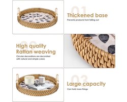 OUZHOU Rattan Tray Round, Tray with Handle Handwoven Tray, Rattan Tray with Shell Decoration, Serving Plate Storage - ShopVlot