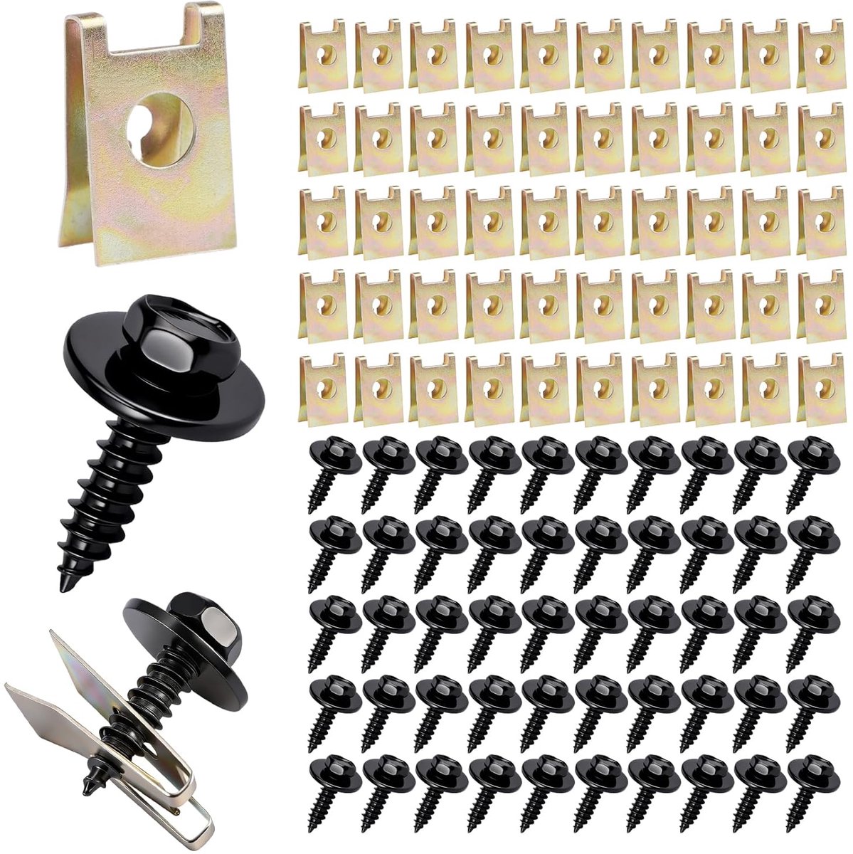 SnelShoppen - 100 Stuks Bevestigingssets, Carrosserie Schroeven en Clips, U-Type Lichaamschroeven en Moeren, Ideaal voor Auto-onderdelen en Reparaties