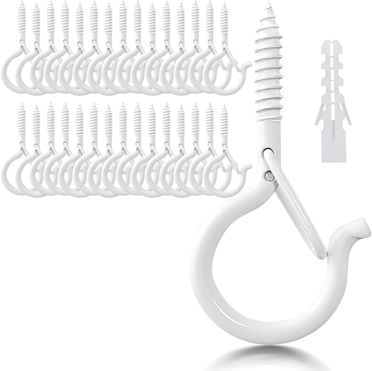 SnelShoppen - 30 Stuks RVS Schroefhaken met Elastische Bevestiging, Haakschroeven voor Wand en Plafond, Voor het Ophangen van Planten, Verlichting, Wi