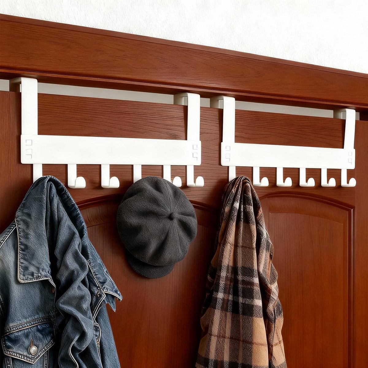 Jasrek 32 cm - Wit met 12 haken - Beschermende pads en bevestigingsplaten - Perfect voor handdoeken en kleding - ShopVlot