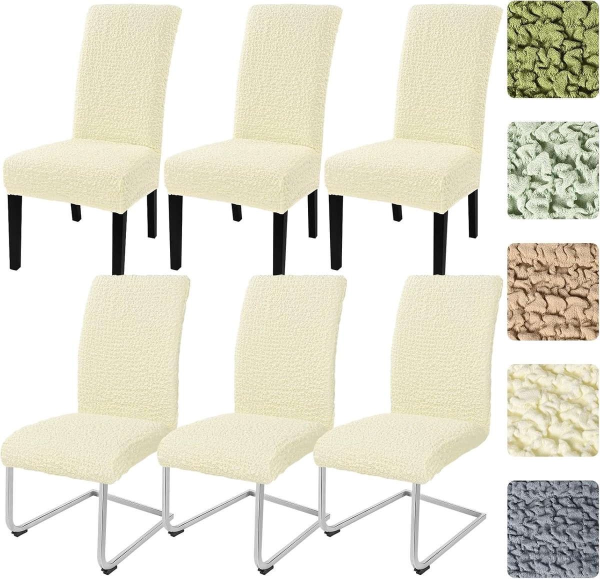 Set van 6 Rekbare Seersucker Stoelhoezen voor Schommelstoelen en Eetstoelen, Wasbaar en Verwijderbaar, Ideaal voor Keuken, Bruiloft en Feestelijkheden