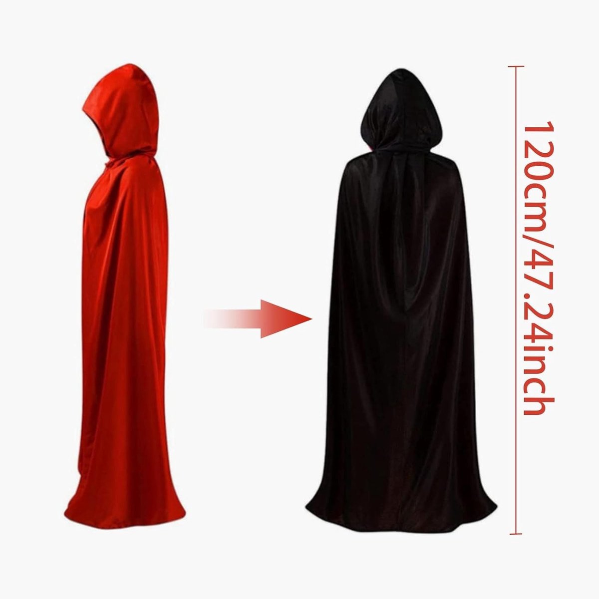 Halloween Kostuum voor Vampiers - Zwarte Cape met Kap en 20 Tijdelijke Tatoeages voor Carnaval en Cosplay