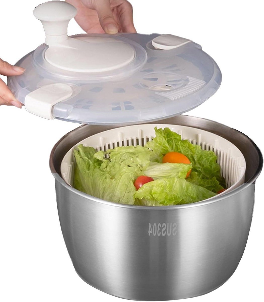 Salade Spinner - Groente Droger - Gezond Eten Bereiden - Roestvrijstalen Kom - 5 Liter - Zilver