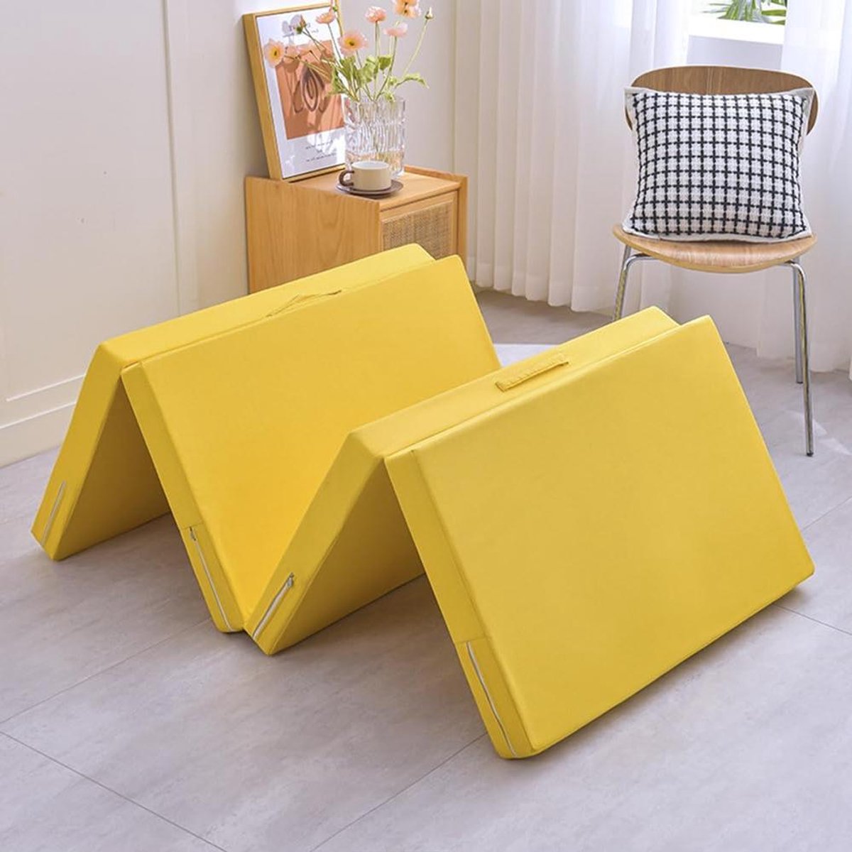Opvouwbare Matras - Gastenbed Vouwmatras - Logeren Kamperen - Afneembare Wasbare Hoes - 120 x 200 x 8 cm - Geel