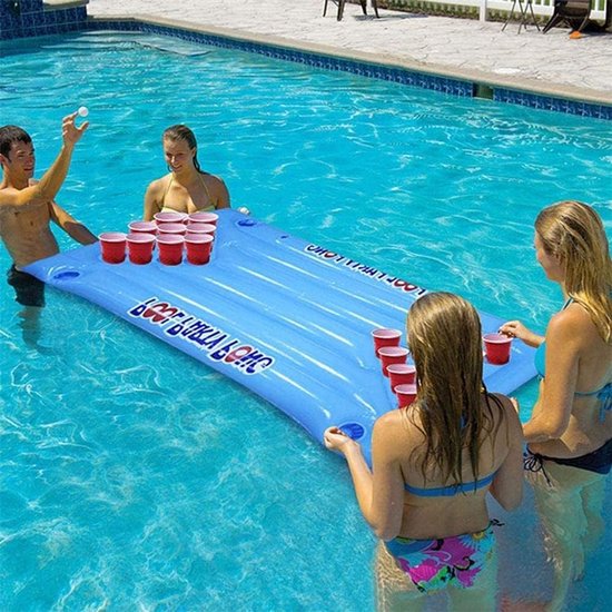 Opblaasbare Bierpong Tafel - Luchtmatras Bierpong - Feestje in zwembad - Multifunctioneel drijvend - 145 x 60 cm - Blauw — afbeelding 4