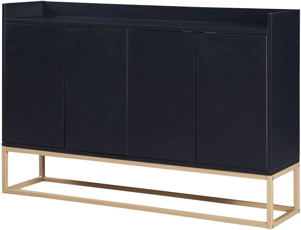 Happiq Dressoir 120 x 30 x 80 Cm Blauw - Minimalistisch met 4 Deuren en Verstelbare Plank - voor Woonkamer of Eetkamer