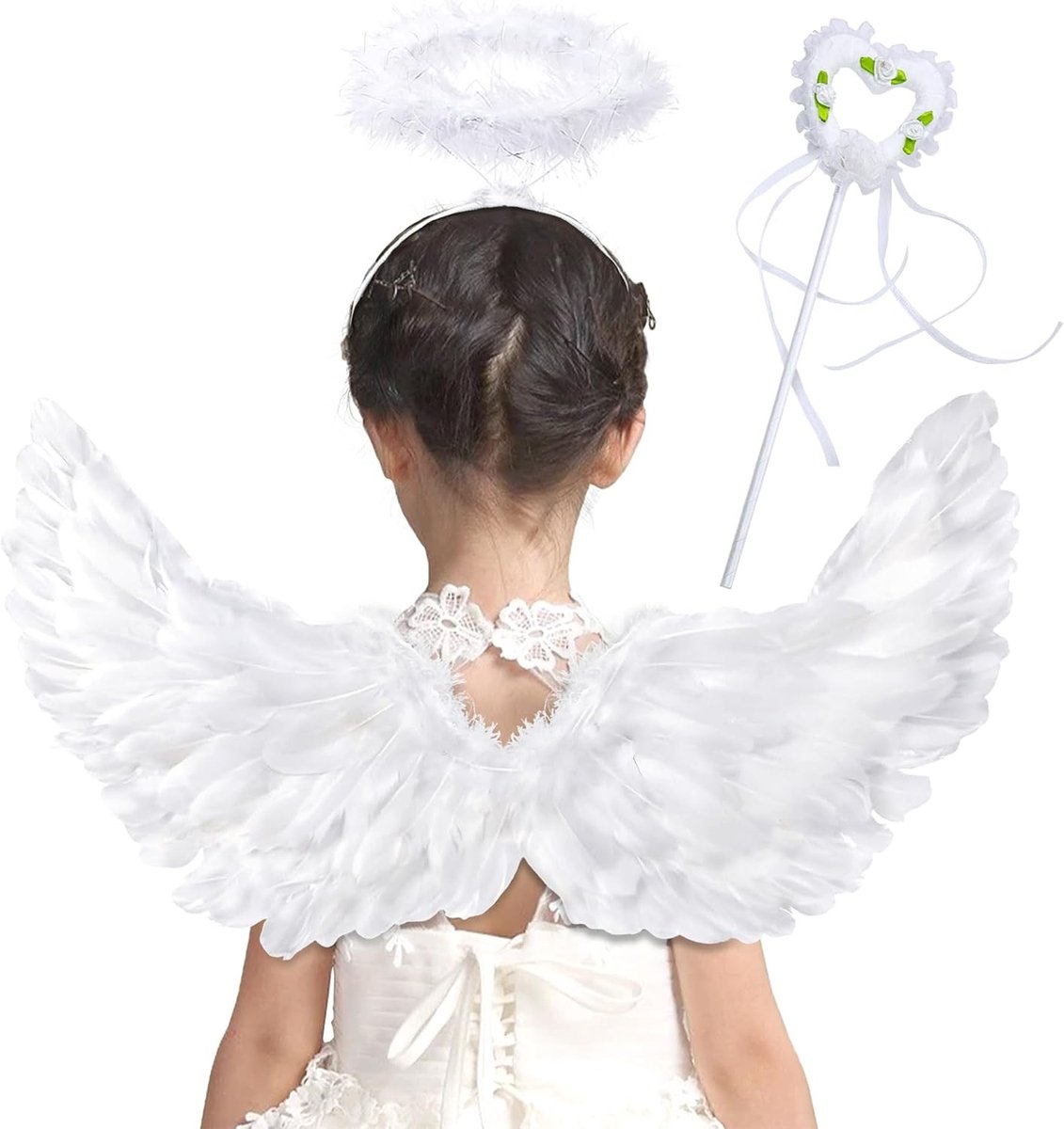 Engelenkostuum met vleugels en halo voor volwassenen en kinderen - Perfect voor carnaval en themafeesten