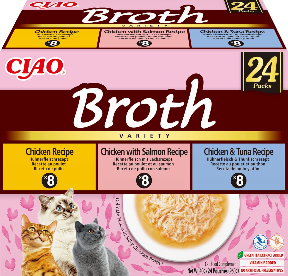 INABA CIAO Broth Kattenvoer Natvoer 3 Smaken Maaltijdzakjes 24x40g