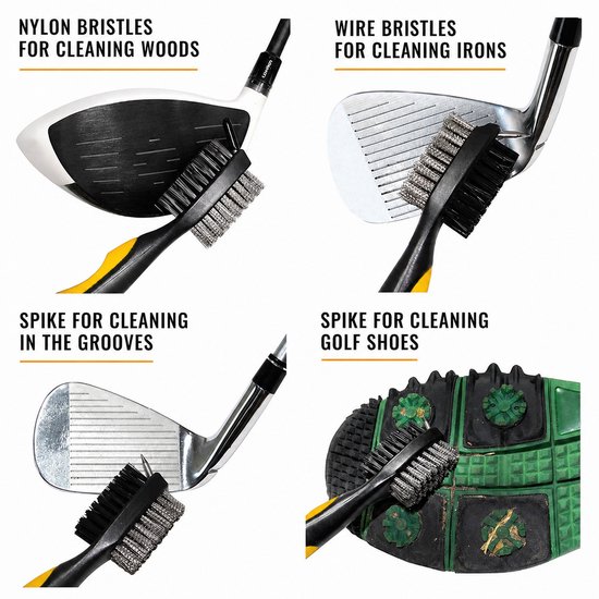 Golfclub borstel en groeven reiniger - 3 in 1 Multi Club Cleaner met uittrekkoord - kleur GEEL van Phantom Athletics — afbeelding 3