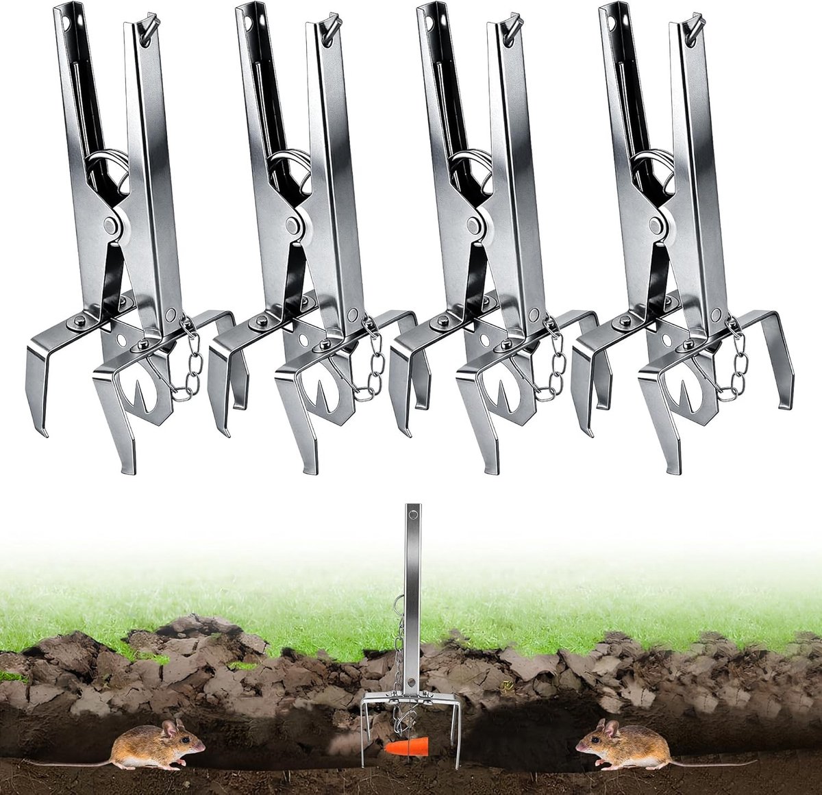 Enhon 4-Piece Vole Trap with Chain - Sharp and Reusable - Vole Trap with Clips - Double Sided Catch - ShopVlot
