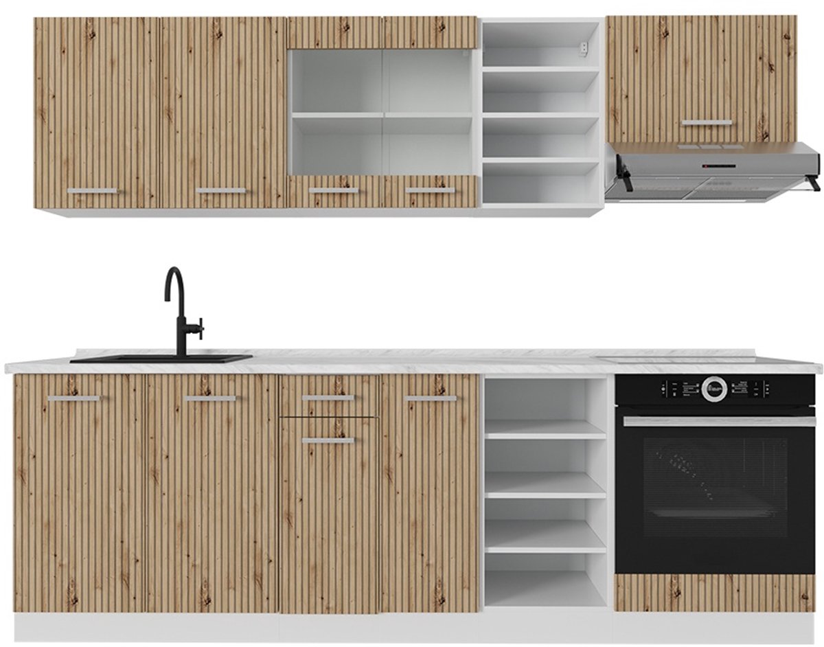 Vicco R-Line Complete keukeneenheid – 240 cm zonder werkblad Artisanaal eiken/wit