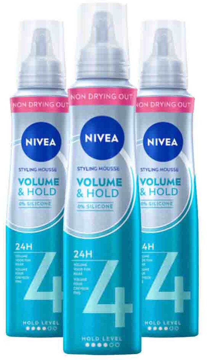 NIVEA - Styling Mousse Hold 4 Volume Care - 3 x 150 ml - Voordeelverpakking