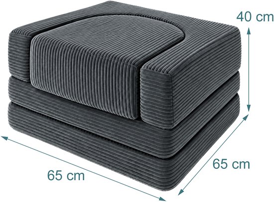kinderfauteuil - 4-delig set - 65x40x65 cm - ribfluweel - donkergrijs — afbeelding 5