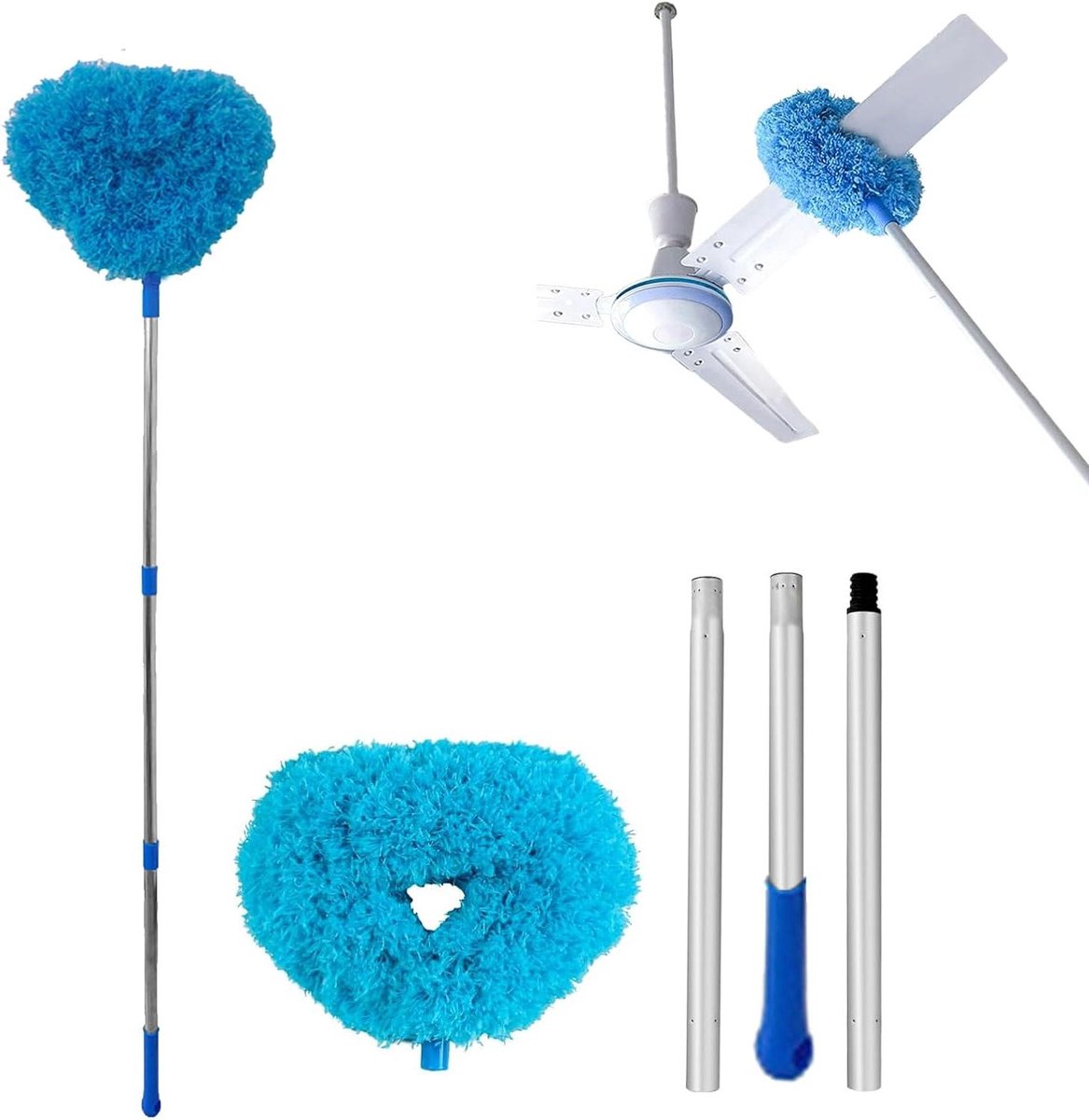 Plafondventilator Duster - Ventilatorreiniger Stoffer - Stof Verwijderen - Verstelbare Lengte - Tot 110 cm - Blauw