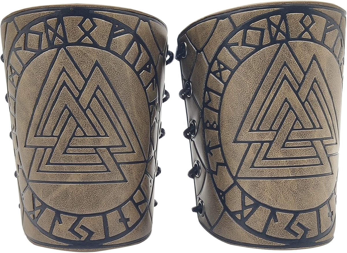 Medieval PU leren armguards voor kostuum, Odin Valknut ontwerp, brede leren manchetten, ideaal voor boogschieten en rollenspel, unisex polsbanden voor mannen en vrouwen