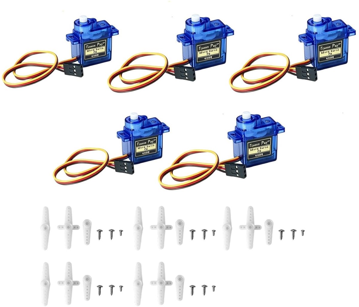 Set van 4 microservomotoren 9G, 180 graden mini servos voor RC-projecten, robots en drones met snelle reactietijd en hoge precisie