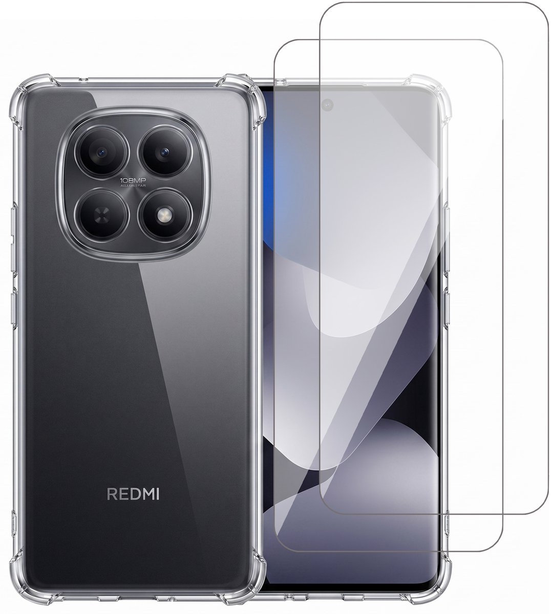 Hoesje geschikt voor Xiaomi Redmi Note 15 4G / 5G / Poco M8 5G – CrystalClear Back Cover – Schokbestendig – 2 Stuks Screenprotector Glas