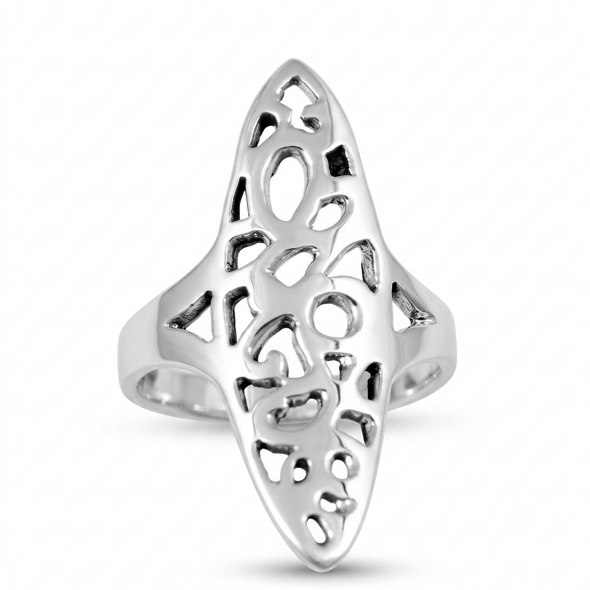 925 Sterling Zilveren Statement Ring - Opengewerkt Langwerpig Design - Dames - 3 cm