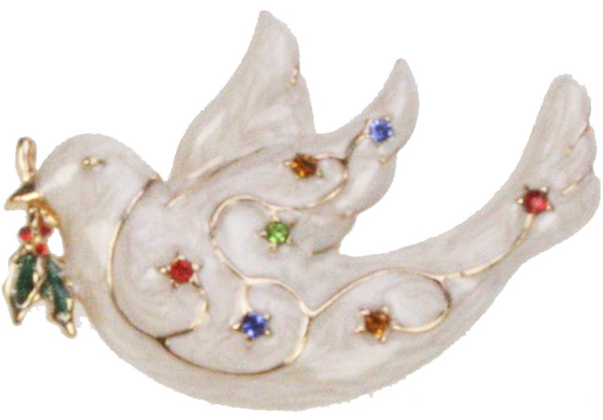 Broche Duif met hulst 5x1x3cm