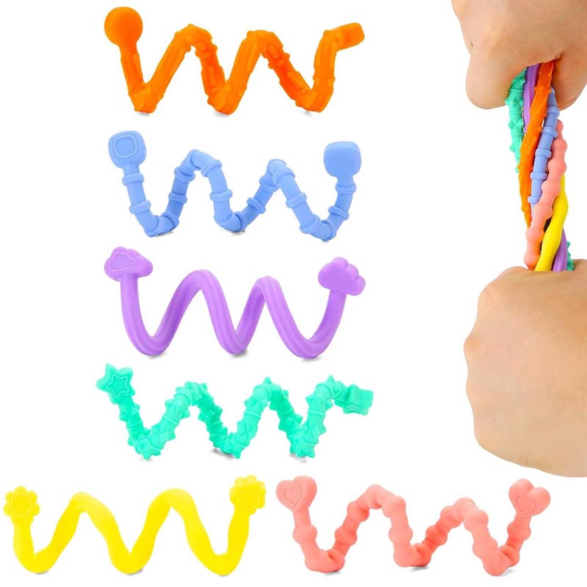 6 Stuks Flexibele Ontpakkende Staaf - Silicone Sensorische Staaf - Zinnesspeelgoed Voor Kinderen En Volwassenen - Stressverlichting - Speelgoed Voor Klas, Feest En Rustig Reizen