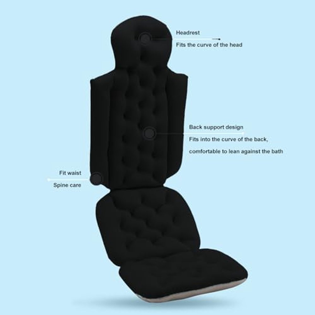 SnelShoppen - Volledig Lichaamsbadkussen 132 cm Afneembaar Wasbaar Spa-Badkussen voor Volwassenen met Sterke Zuignappen, Ondersteunt Hoofd, Nek, Rug e