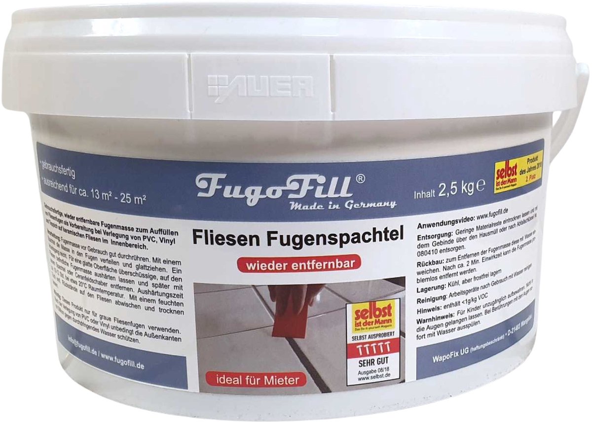 FugoFill verwijderbare tegelvoegmassa - Voegenvuller - Voegvuller - voegmassa 2.5kg, grijs