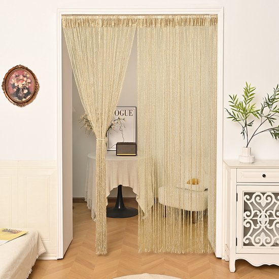 Deurgordijn met kwastjes - Deurgordijn - vliegengordijn - Scheidingsgordijn - Woondecoratie - Geschikt voor deuropeningen - 100*200 cm - Polyester - Champagnekleur van Merkloos — afbeelding 5