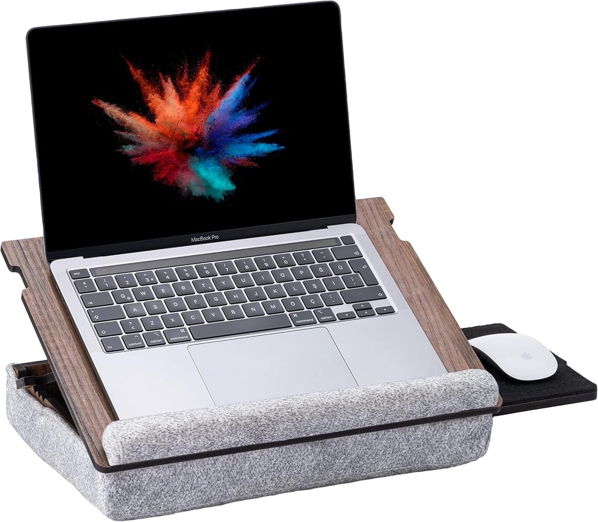 SnelShoppen - Vigo Houten Laptoplade - Ergonomisch Verstelbaar met Gewatteerde Bodem en Muismatlade - Ideaal voor Thuiskantoor, Bank, Bed (Walnoot)