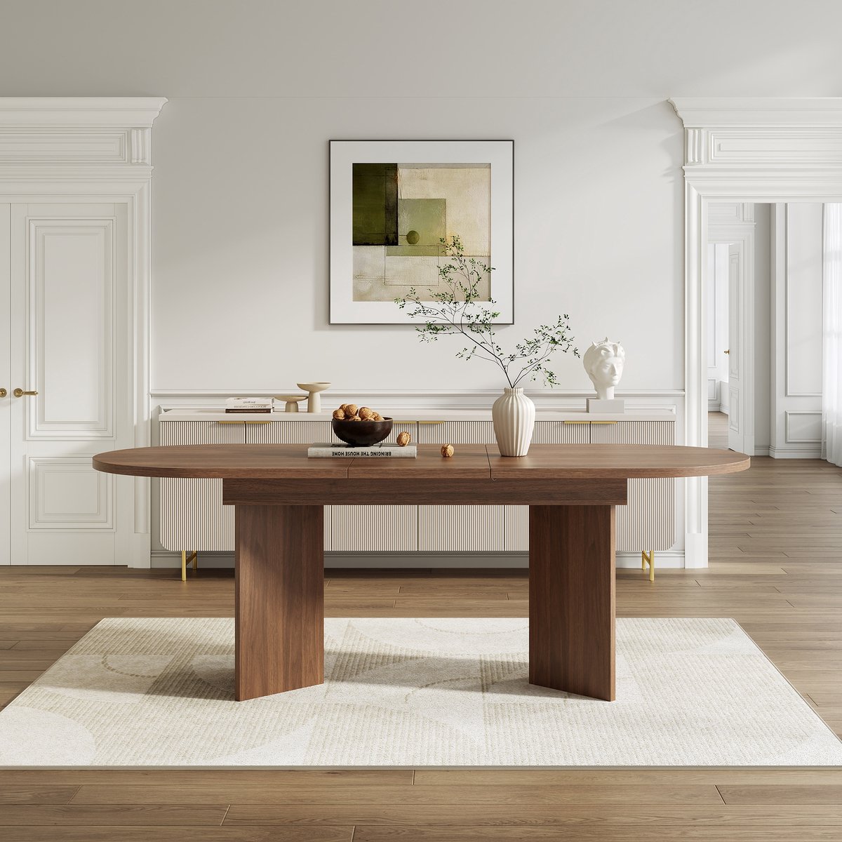 KOMHTOM - Uitschuifbare Eettafel - Tafel met Afgeronde Hoeken - 140/180 x 90 cm - Verdikt Tafelblad - Eenvoudige Stijl - Notenkleur - Geschikt voor 6-8 Personen