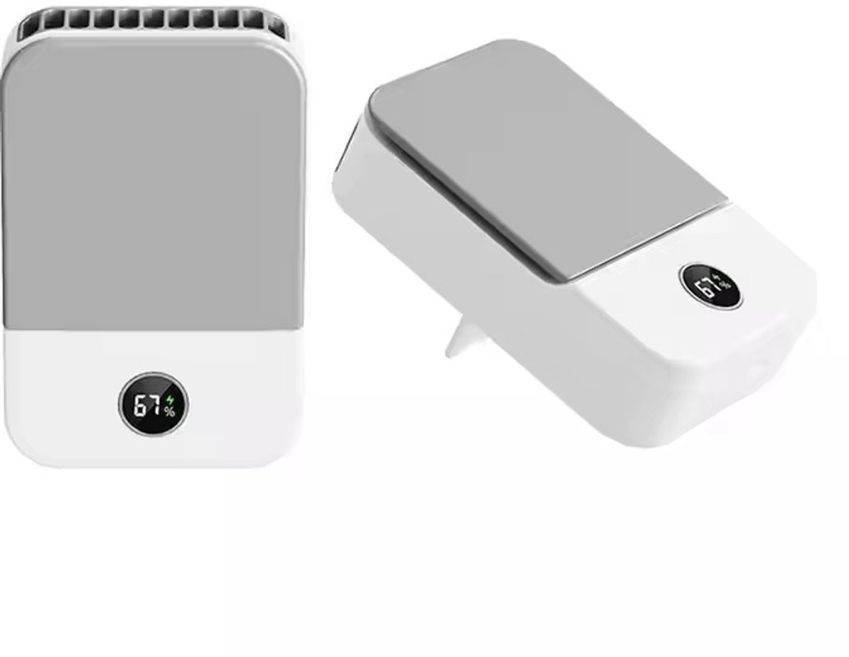 Draagbare Nekventilator Oplaadbaar WIT– Mini Ventilator met Clip & Tafelstand – Ultra Stil – USB Ventilator met 3 Snelheden – Verkrijgbaar in Wit en Grijs