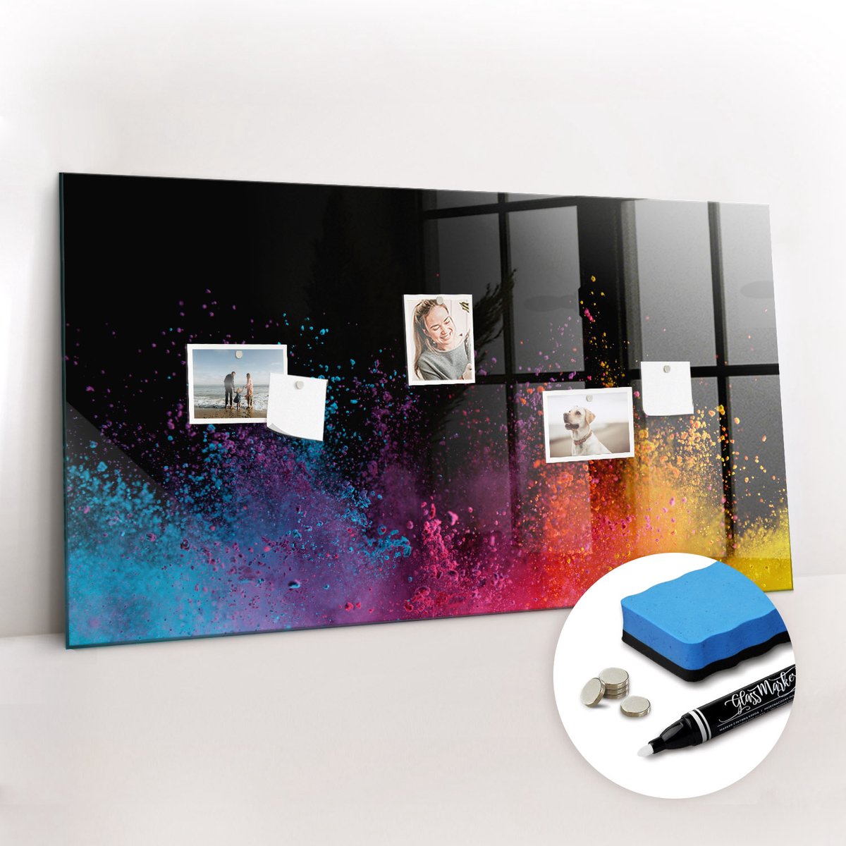 Tulup Whitebord - Een explosie van kleuren - 120 x 60 cm - Veelkleurig Magneetbord Design - Gratis 5 Sterke Magneten + Whiteboard Marker & Wisser - Industrieel Wandbord - Memo Bord - Inspiratiebord Kantoor