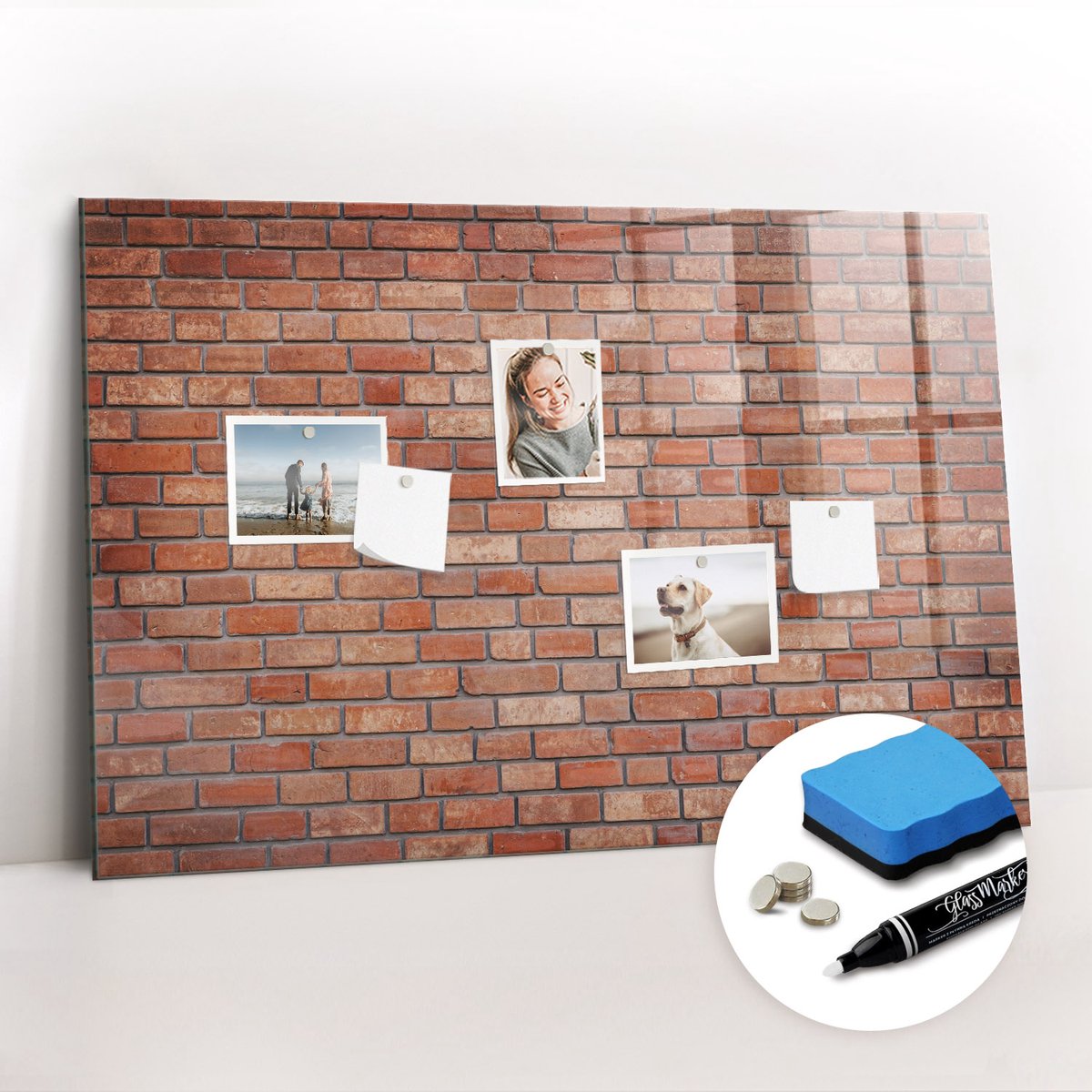 Tulup Whitebord - Bakstenen muur - 90 x 60 cm - Rood Magneetbord Design - Gratis 5 Sterke Magneten + Whiteboard Marker & Wisser - Interieur Accessoires Kantoor - Magneetbord Design - Planning Muur