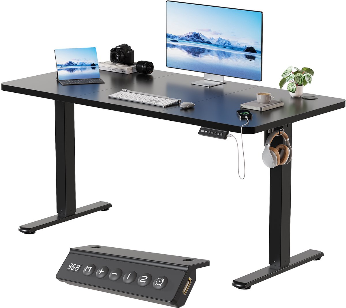 Devoko Elektrisch Hoogteverstelbaar Bureau - Zit-Sta Bureau 120x60 cm - Digitaal Display met 2 Geheugenstanden en Zitherinnering - Zwart