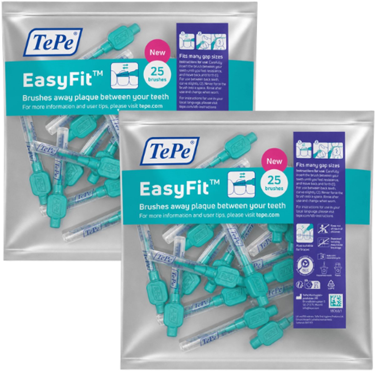 TePe EasyFit Interdentale Ragers Maat S/M Blauw (Turquoise) - 2 x 25 stuks