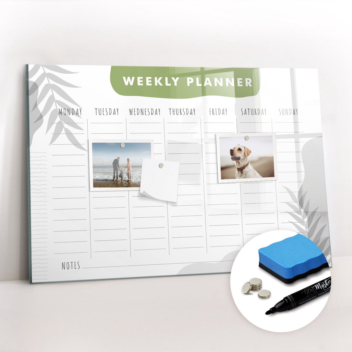 Tulup Whitebord - Weekplan - 60 x 40 cm - Wit Magneetbord Muur - Gratis 5 Sterke Magneten + Whiteboard Marker & Wisser - Industrieel Wandbord - Magneetbord Muur - Inspiratiebord Kantoor