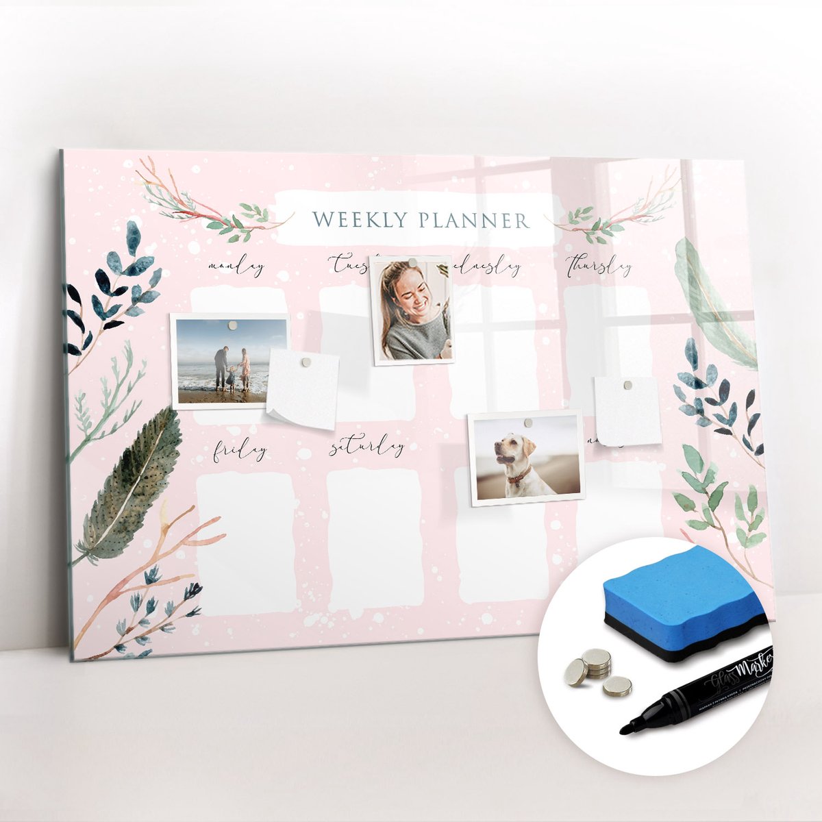 Tulup Whitebord - Een fijne weekplanner - 90 x 60 cm - Roze Magnetische borden voor reismagneten - Gratis 5 Sterke Magneten + Whiteboard Marker & Wisser - Decoratief Magnetisch Bord - Magnetisch Memobord - Inspiratiebord Kantoor