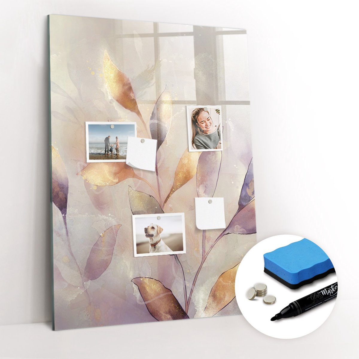 Tulup Whitebord - Aquarelplanten - 70 x 100 cm - Veelkleurig Memo Bord - Gratis 5 Sterke Magneten + Whiteboard Marker & Wisser - Stylish Memo Board - Magnetisch Bord Kind - Organiseer Je Bureau