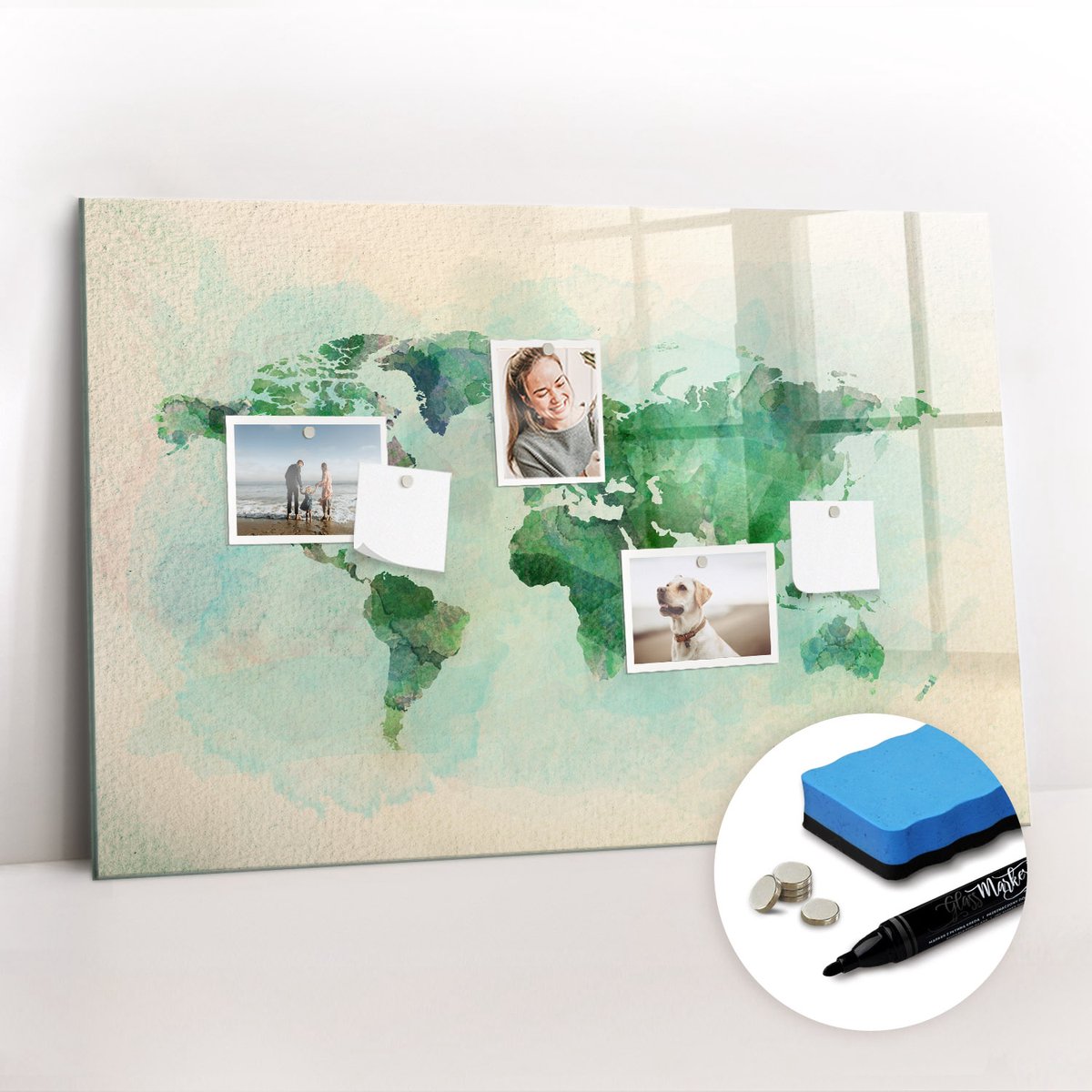 Tulup Whitebord - Een delicate wereldkaart - 90 x 60 cm - Groente Magneetbord Foto - Gratis 5 Sterke Magneten + Whiteboard Marker & Wisser - Interieur Accessoires Kantoor - Magnetisch Bord - Ideeënbord Thuiswerkplek