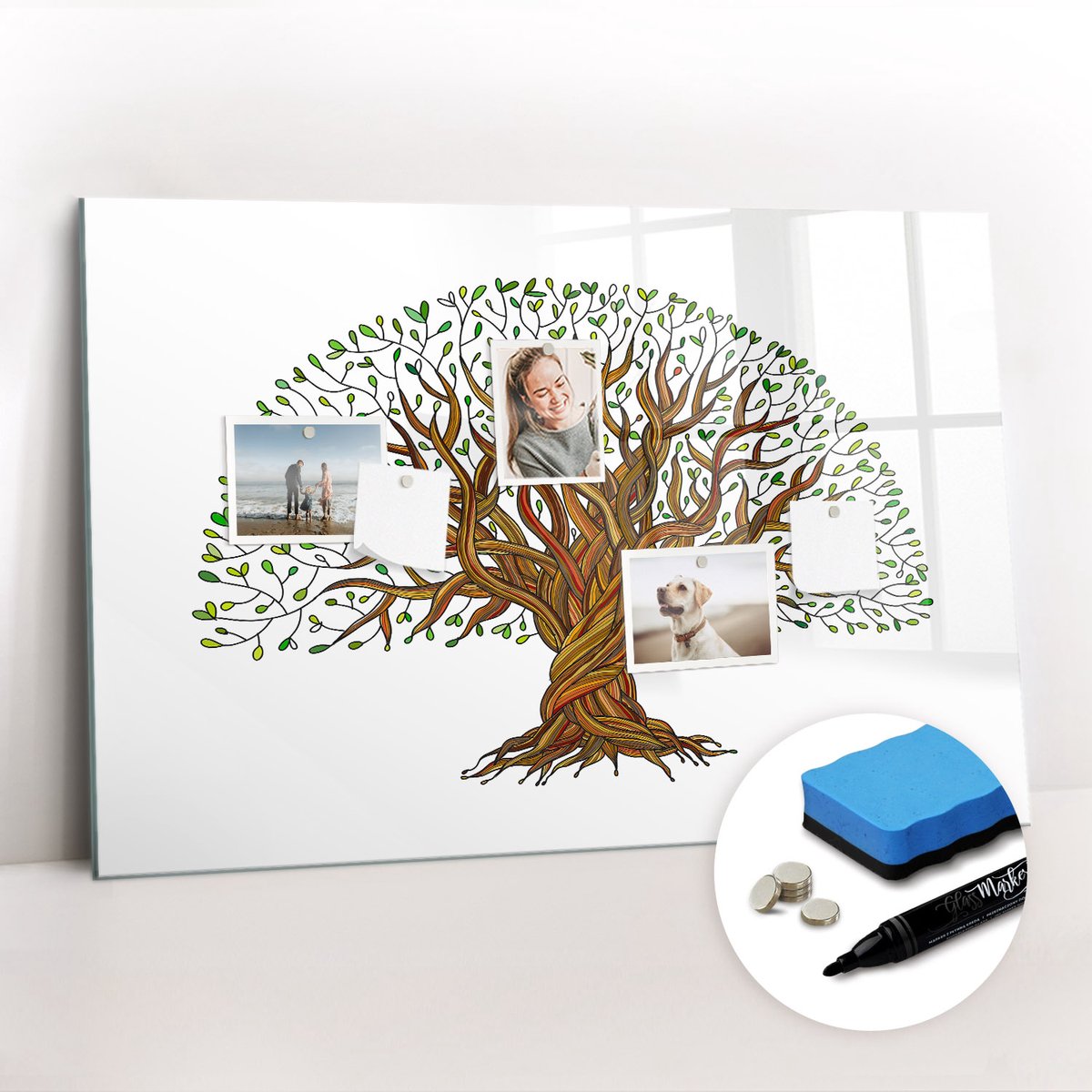 Tulup Whitebord - Boomwortels - 90 x 60 cm - Bruin Memo Magneetbord - Gratis 5 Sterke Magneten + Whiteboard Marker & Wisser - Industrieel Wandbord - Magneetbord Muur - Inspiratiebord Kantoor