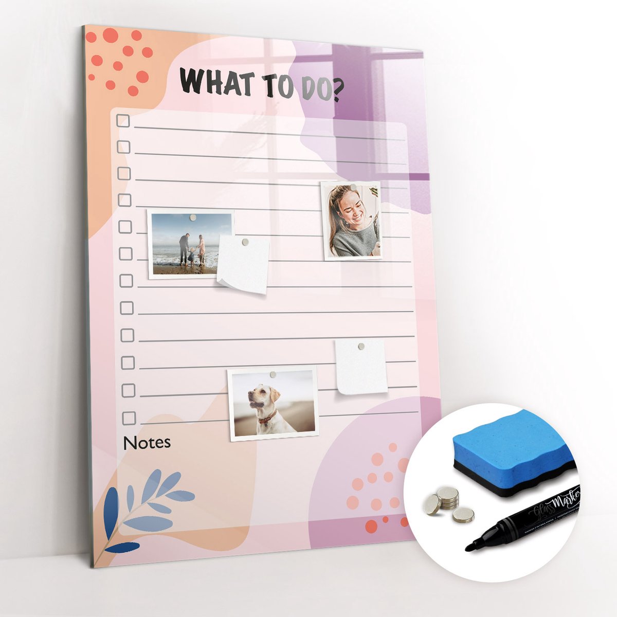 Tulup Whitebord - Wat moet er gedaan worden? - 70 x 100 cm - Roze Memobord Magnetisch - Gratis 5 Sterke Magneten + Whiteboard Marker & Wisser - Design Memobord - Foto Magneetbord - Ideeënbord Thuiswerkplek