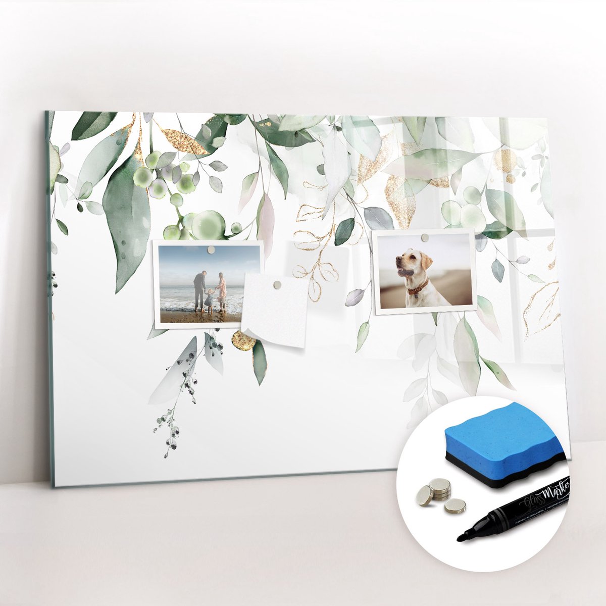 Tulup Whitebord - Bladeren van natuurlijke planten - 60 x 40 cm - Groente Magnetisch Wandbord - Gratis 5 Sterke Magneten + Whiteboard Marker & Wisser - Moderne Wanddecoratie - Magneetbord Keuken - Notitiebord Werkplek