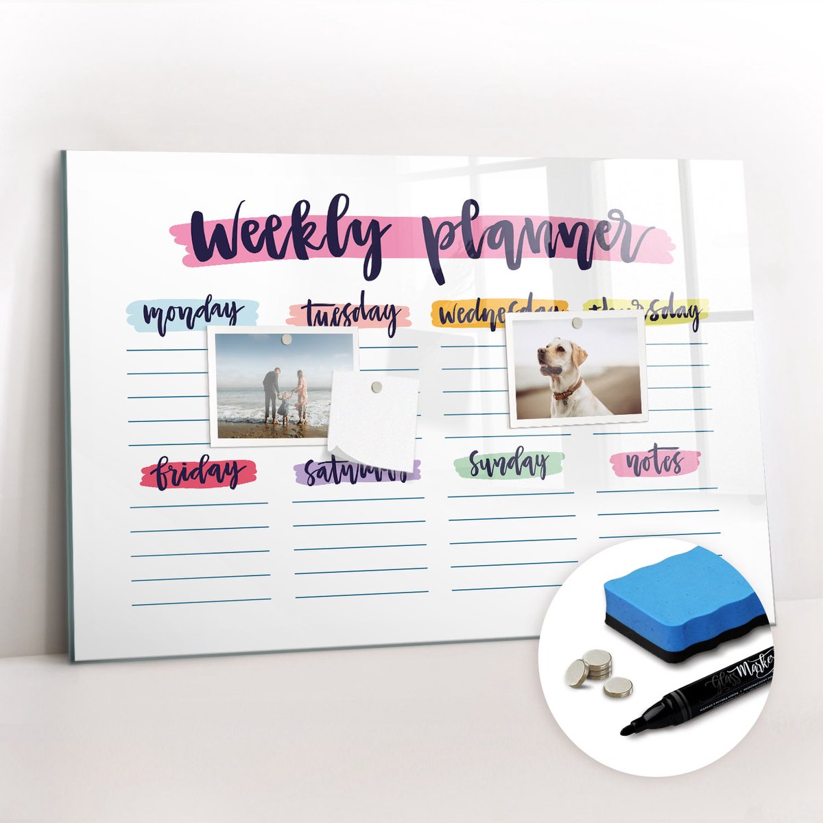 Tulup Whitebord - Handgeschreven planner - 60 x 40 cm - Veelkleurig Magneetbord Keuken - Gratis 5 Sterke Magneten + Whiteboard Marker & Wisser - Minimalistisch Prikbord - Magneetbord Muur - Organiseer Je Bureau