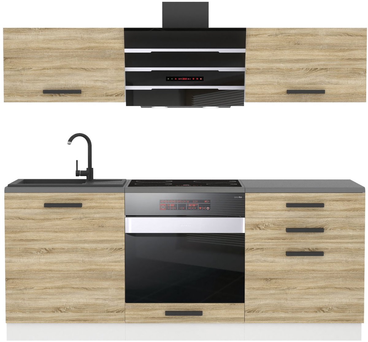 BELINI Keukenblok SOPHIA - Keukenmeubel Set 180 cm Sonoma Eiken zonder Werkbladen - Boven- en Onderkasten