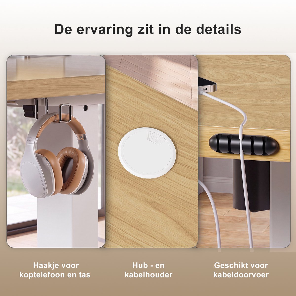 Devoko Elektrisch Verstelbaar Zit-Sta Bureau 100x60 cm Breed – Hoogte 73–118 cm – 2 Geheugenstanden, Zit-Herinnering, LED-Display en USB – Draagvermogen 70 kg – Beige thumbnail 5
