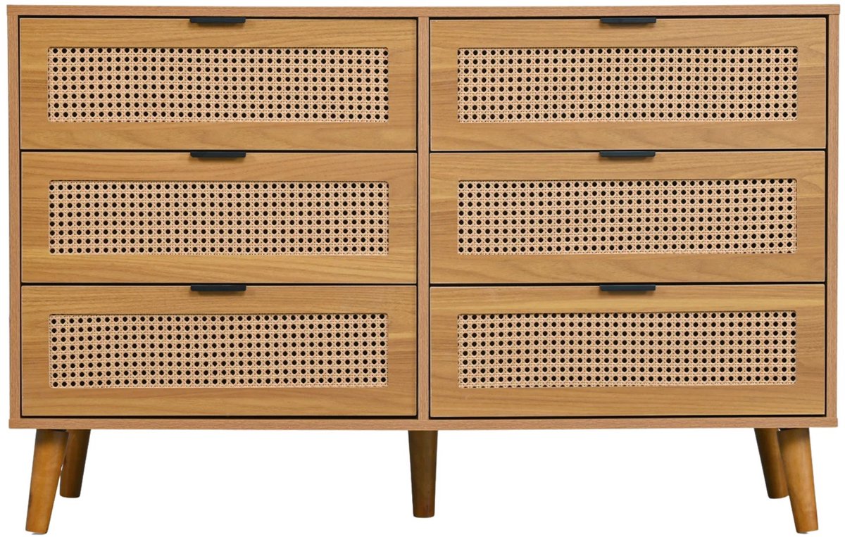 Happiq Ladekast Bruin Houtlook – Opbergkast met 6 Lades voor Woonkamer en Slaapkamer Wallnut