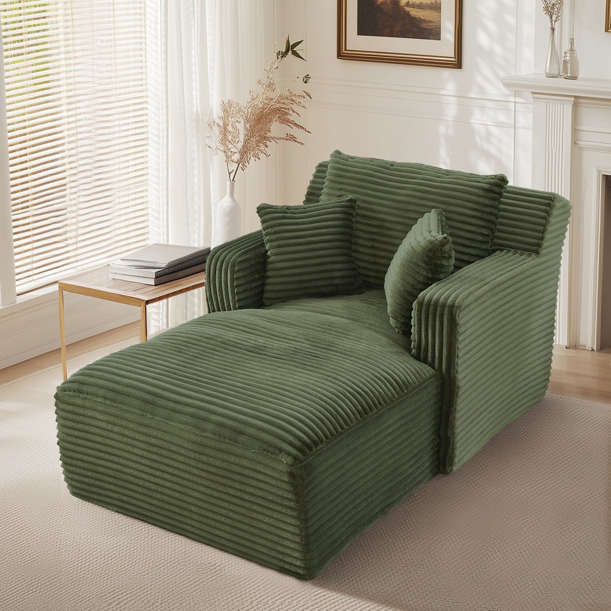 MODENUIT Chaise Longue 166x100 cm - Zonder Montage - Voor Woonkamer, Kantoor en Appartement - Ribstof Groen