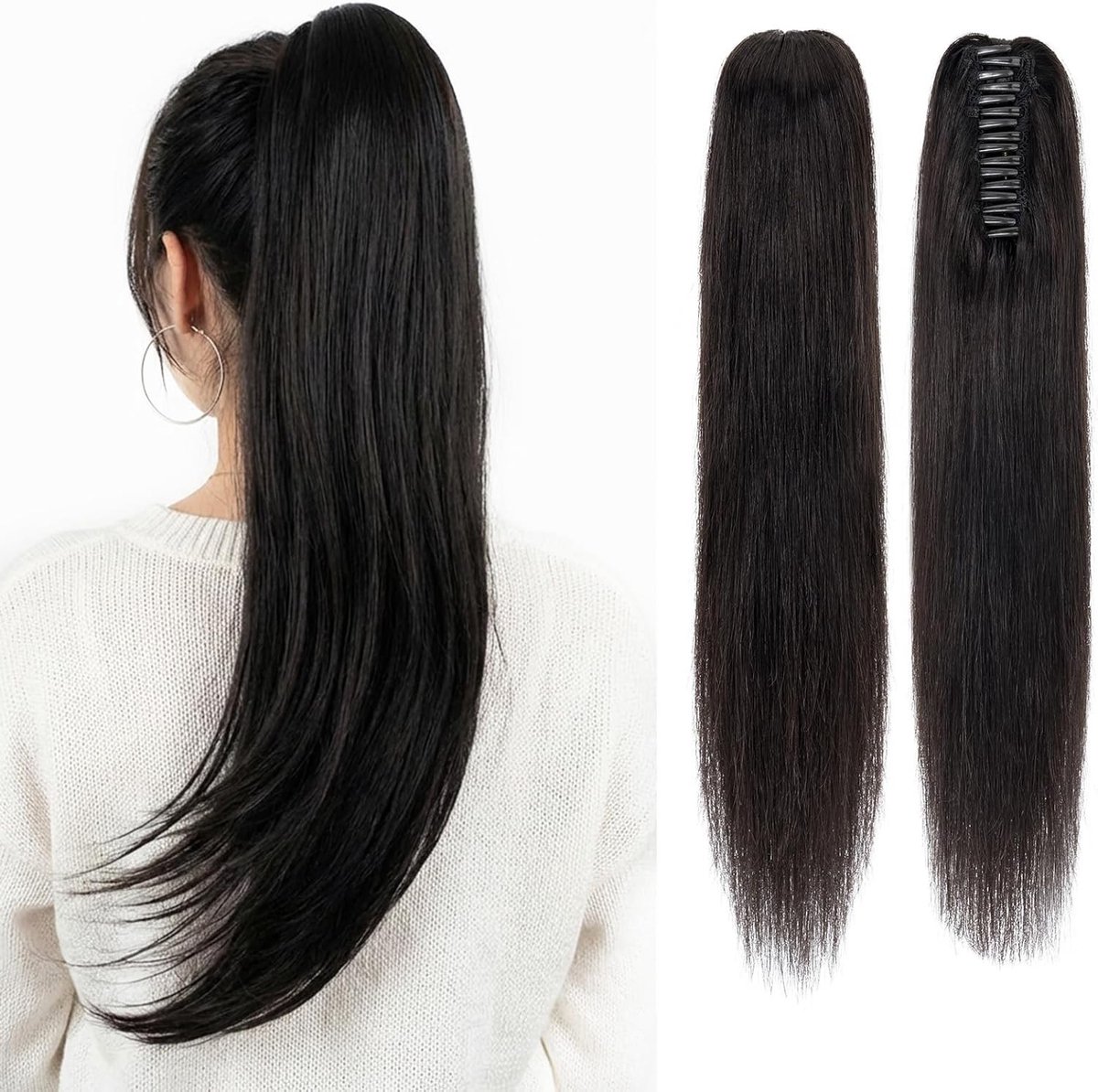 Natuurlijke Ponytail Extension van Echte Haar, 120g Clip-in Ponytail voor Vrouwen, 22 Inch Natuurlijke Zwart #1B, Perfect voor Volumineuze Kapsels en Speciale Gelegenheden