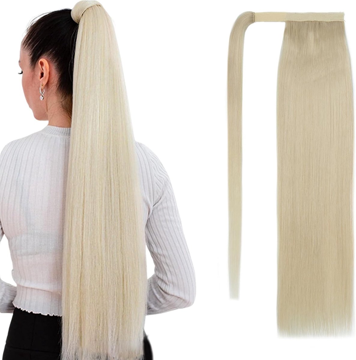 Natuurlijke Ponytail Extensions van Echte Haar, 22 Inch, 95g, Onzichtbare Wrap Around Voor Vrouwen, Perfecte Haardos en Volume