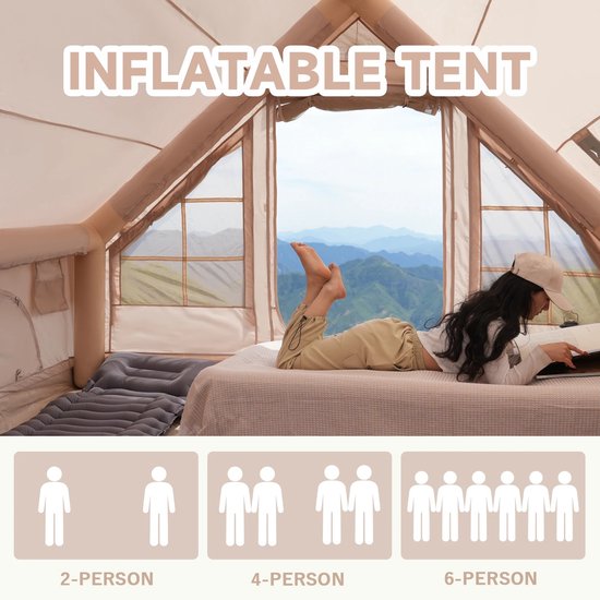 Lamor Opblaasbare Tent - Tenten - Air Tent - 4 tot 6 personen - Waterdichte bodem - 430×305×210cm - 4 seizoenen - Met Luchtpomp — afbeelding 2